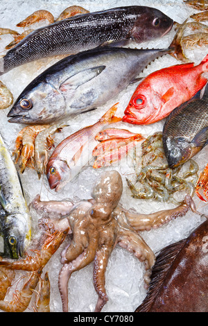 fishmonger specializes in seafood Stock Photo