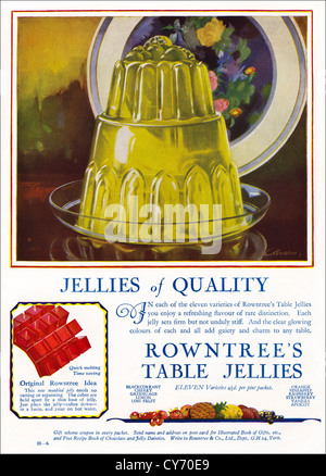 1930s advertising. Original 30s vintage print advertisement from English consumer magazine advertising Rowntree's Table Jellies Stock Photo