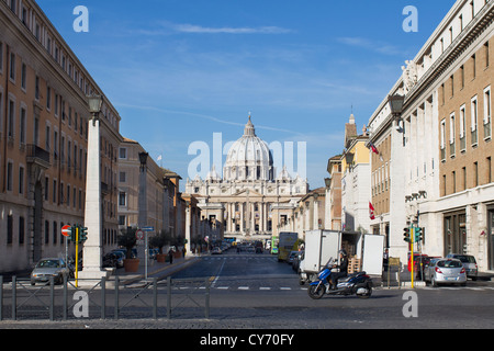 Saint Peter's Basilica  viewed from the piazza in front of Castle of Saint Angelo Stock Photo