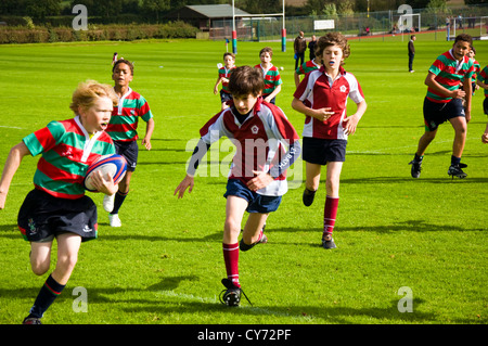 School boys rugby match year 8 eight under 13 years old Millfield prep against King Edwards School at Glastonbury Stock Photo