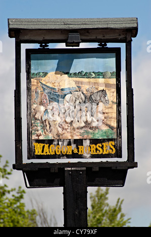 wagon and horses pub Bishops Stortford pub sign Stock Photo