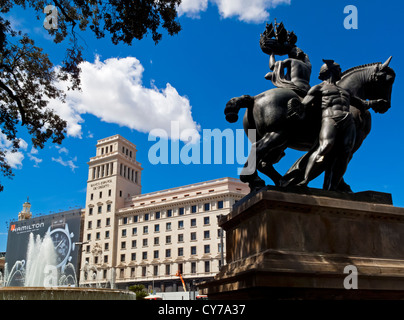 Banco Espanol De Credito building in Placa Catalunya in Barcelona city centre Spain Stock Photo