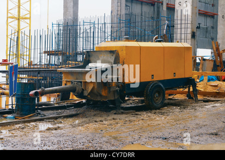 Powerful Concrete-pumping stations in the dam Stock Photo