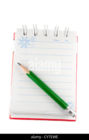 opened notebook with a pencil on it Stock Photo