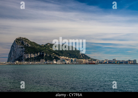 Panoramic view over the Western face of The Rock, Gibraltar, Spain Stock Photo