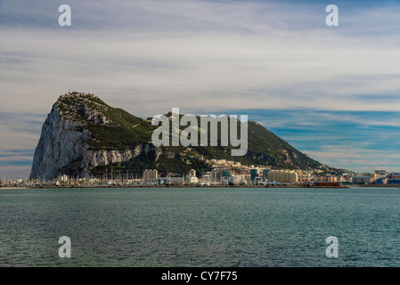 Panoramic view over the Western face of The Rock, Gibraltar, Spain Stock Photo