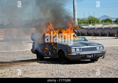 Car on fire and burning hot! Arizona. Stock Photo