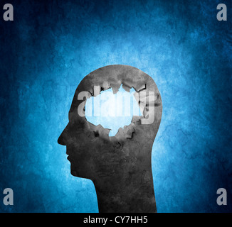 Conceptual image of a cardboard head with a hole. Stock Photo