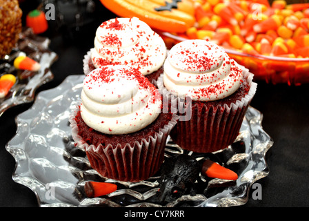 Halloween; Red Velvet Cupcakes Stock Photo