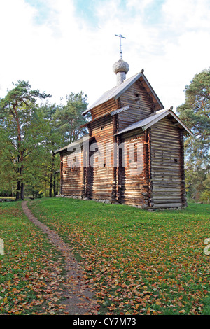 wooden chapel in autumn wood Stock Photo