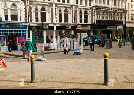 Four empty shop retail units next to each other in city centre center location, Newport Wales UK. Stock Photo