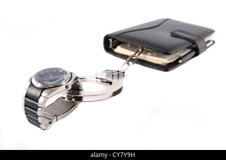 Fettered watch with a calendar isolated on white Stock Photo