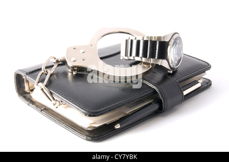 Fettered watch with a calendar isolated on white Stock Photo