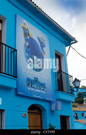 Smurfs movie poster on a house of Juzcar village Stock Photo