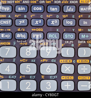keypad of scientific calculator with many mathematical functions close up Stock Photo