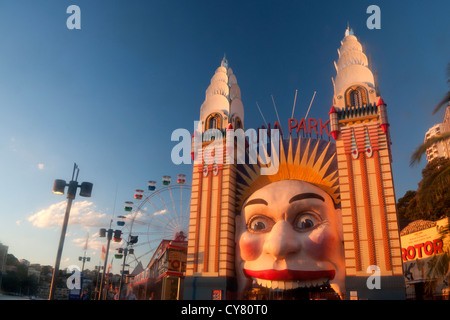 Luna Park funfair entrance and ferris wheel at sunset Milsons Point North Sydney Sydney New South Wales (NSW) Australia Stock Photo