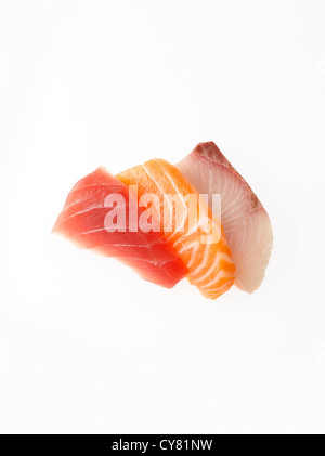 Three Slices of Raw Tuna, Salmon and Yellowtail for Sashimi