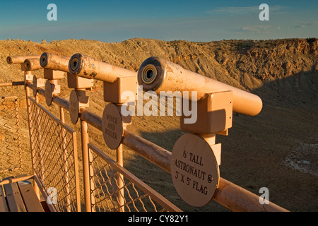 Observation deck telescopes at Meteor Crater, also known as Barrenger Crater, near Winslow, Arizona Stock Photo