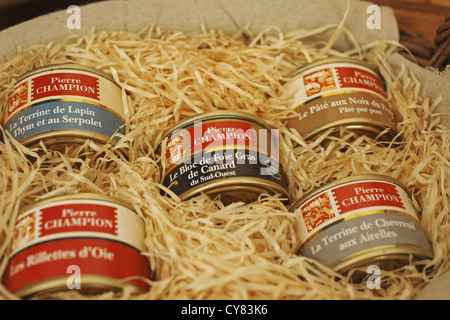 Selection of Pierre Champion delicacies, Dordogne, France Stock Photo