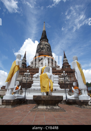 image of old pagoda and Buddha statue, Wat Yai Chaimongkol, Ayutthaya, Thailand Stock Photo