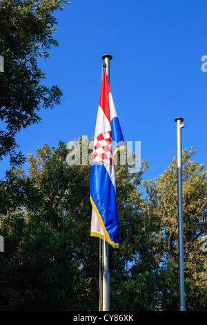 The Croatian national flag in Punat on the island of Krk Stock Photo