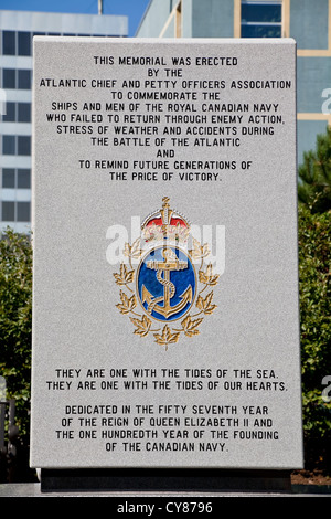 Memorial in Halifax, N.S. to those who died in the Battle of the Atlantic. Erected on the 100th Anniversary of the Canadian Navy Stock Photo