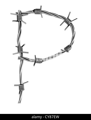 Letter P made from barbed wire Stock Photo