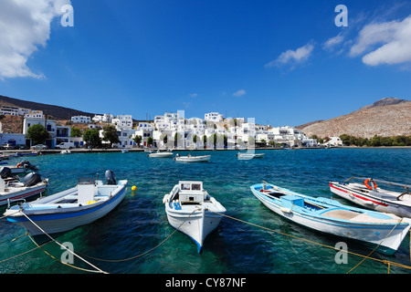 The small harbor in the fishing village Panormos in Tinos island, Greece Stock Photo