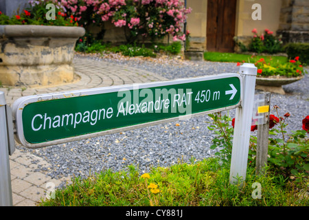 Signpost pointing to Champagne Alexandre near Reims France Stock Photo