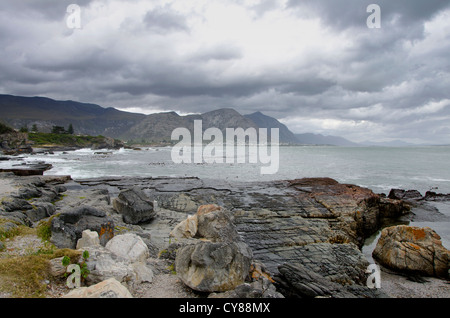 Sea at clouded whale watching point in Hermanus, Western Cape, South Africa Stock Photo