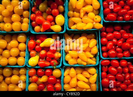 Cherry tomatoes at Pike Place Market in central Seattle, Washington Stock Photo