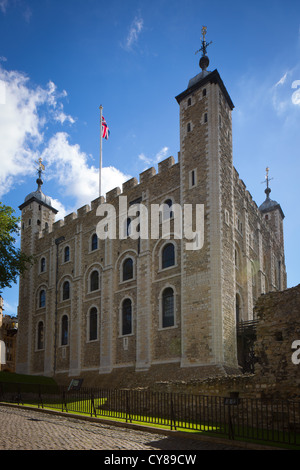 The White Tower is a central tower, the old keep, at the Tower of London. It was built by William the Conqueror. Stock Photo