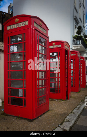 Typical red phone booths in the city of London