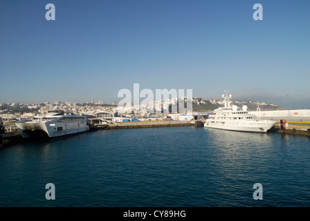 The harbour at Tangier, Morocco with a Thompson's Holiday Cruise Ship Moored at Right Stock Photo