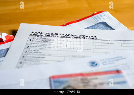 SSN application form and work permit Employment Authorization Document paperwork Stock Photo