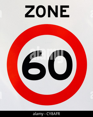Traffic sign indicating entering a zone with a maximum speed of 60 Stock Photo