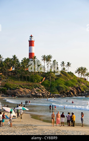 Vertical view of people relaxing on Lighthouse beach in Kovalam. Stock Photo