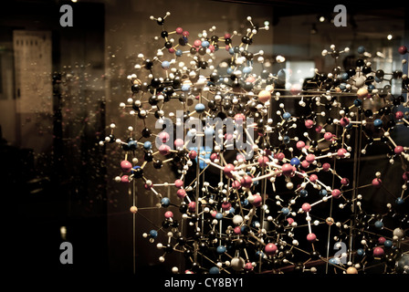 Ball and stick  molecular model of the crystal structure of vitamin B12 solved by Dorothy Hodgkin. Science Museum, London. Stock Photo
