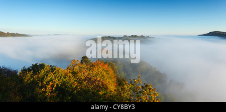 Mist in the Wye Valley at Symonds Yat. Herefordshire. England. UK. Stock Photo