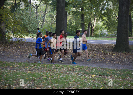 High school athletes at long distance running practice in Prospect Park, Brooklyn, New York. Stock Photo