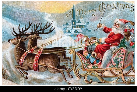 Santa Claus in a wild carriage ride Stock Photo