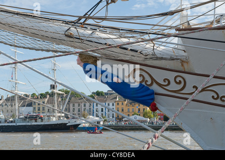 Figurehead on bow of tall ship Stock Photo