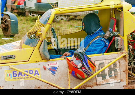 The racer thinks before an exit to start of competitions. Stock Photo