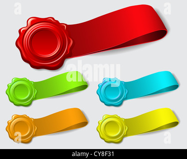 Collection of colorful wax seal with ribbons Stock Photo