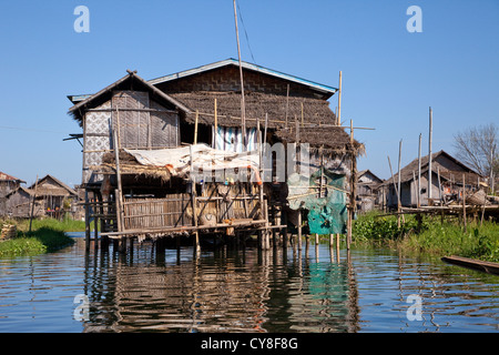 Myanmar, Burma. Village House on Stilts, Inle Lake, Shan State. Stock Photo