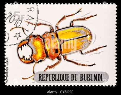 Postage stamp from Burundi depicting a stag beetle (Homoderus mellyi) Stock Photo