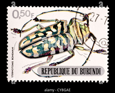 Postage stamp from Burundi depicting a Jewel Longhorn Beetle (Sternotomis bohemani) Stock Photo