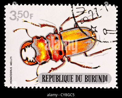 Postage stamp from Burundi depicting a stag beetle (Homoderus mellyi) Stock Photo
