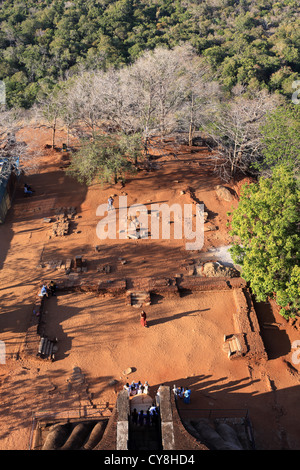 View looking down at the Lion platform from the top of Sigiriya Lion's Rock ancient temple in Sigiriya, Sri Lanka Stock Photo