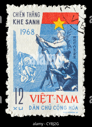 Postage stamp from (north) Vietnam depicting a mortar crew. Stock Photo